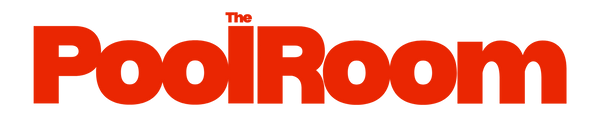 Red 'The Pool Room' text on a white background